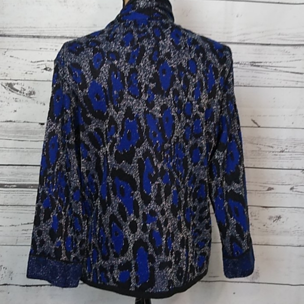 Ruby Rd Blue Metallic Leopard Print Open Front Ca… - image 5